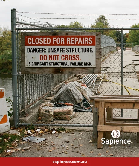 A closed bridge unsafe to travel on