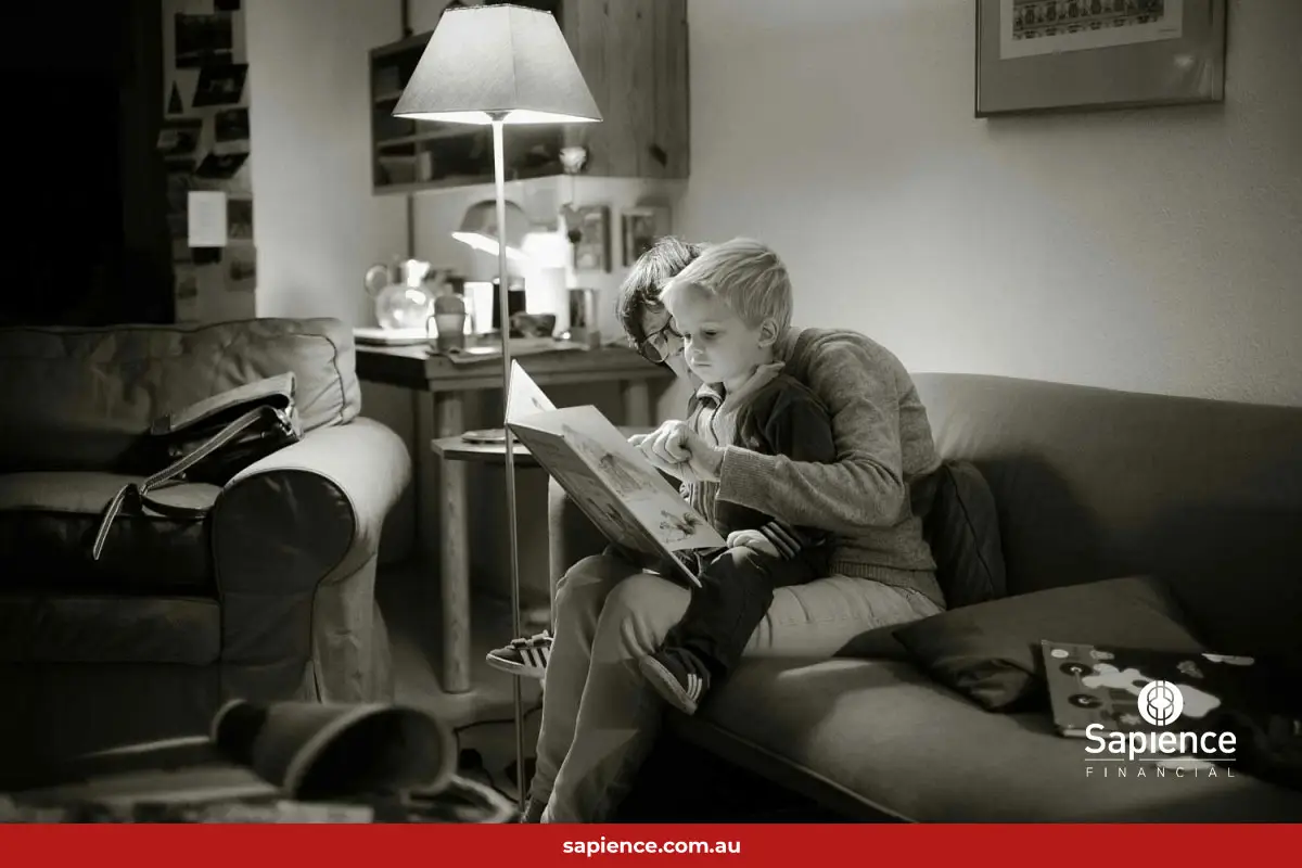grandmother reading to grandson
