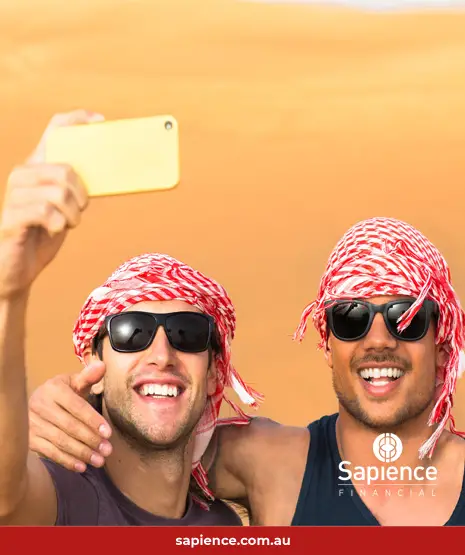 two best friends on holidays together taking a selfie photo