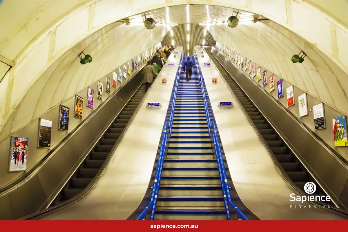 stairs and escalators heading in the same direction